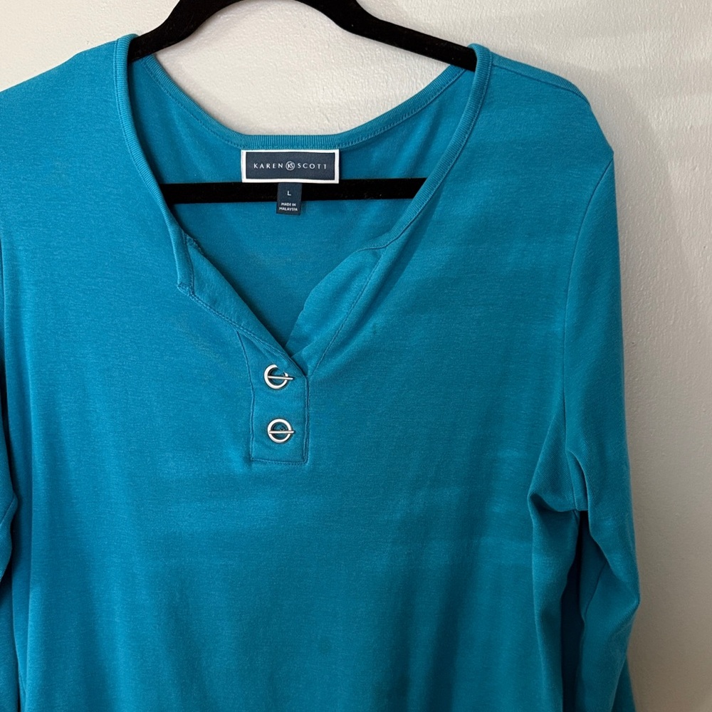 Karen Scott Women's Teal Button Down Shirt